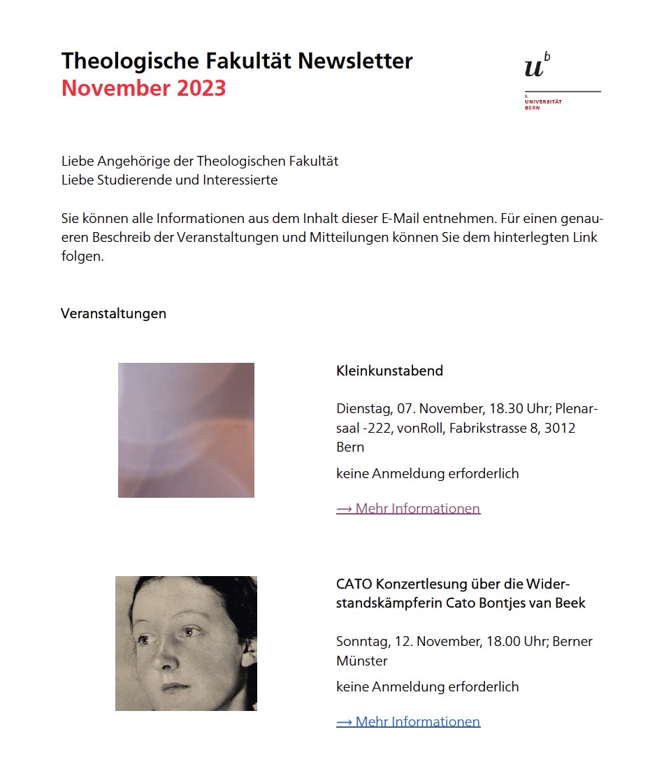 Newsletter der Theologische Fakultät November 2023